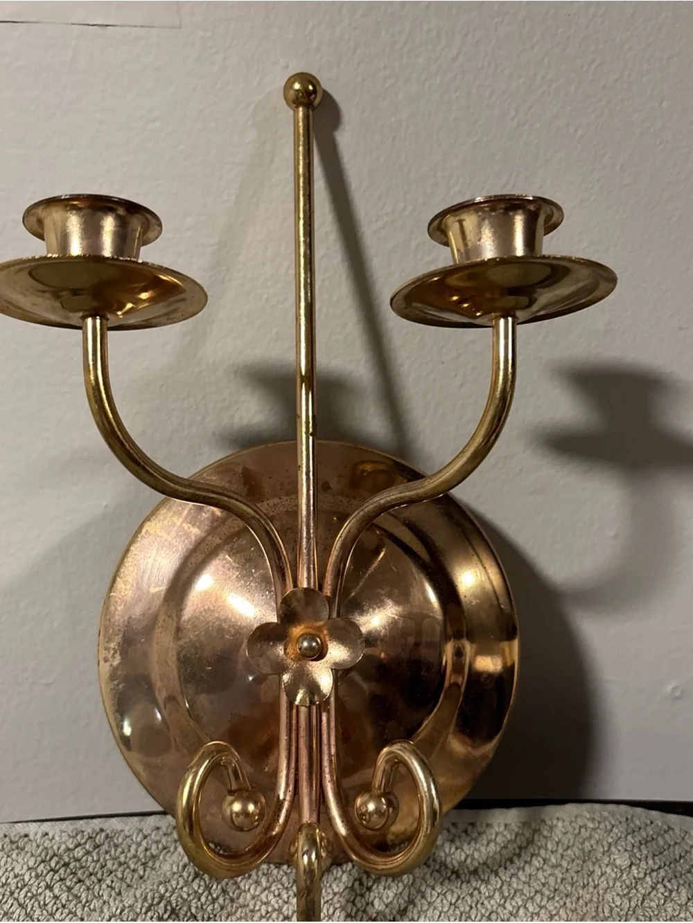 Brass-Tone Double Candle Wall Sconce - Unbranded